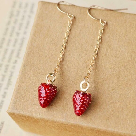 Handmade Enameled Strawberries Earrings - Picture 1 of 1